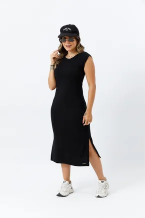 vestido midi manga curta liso malha basico mana banana 023