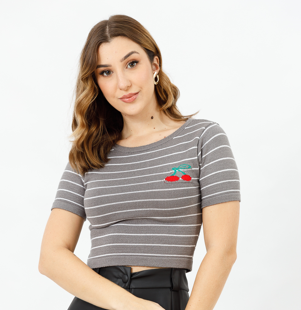 Blusa De Modal Manga Curta Cereja Loja Mana Banana